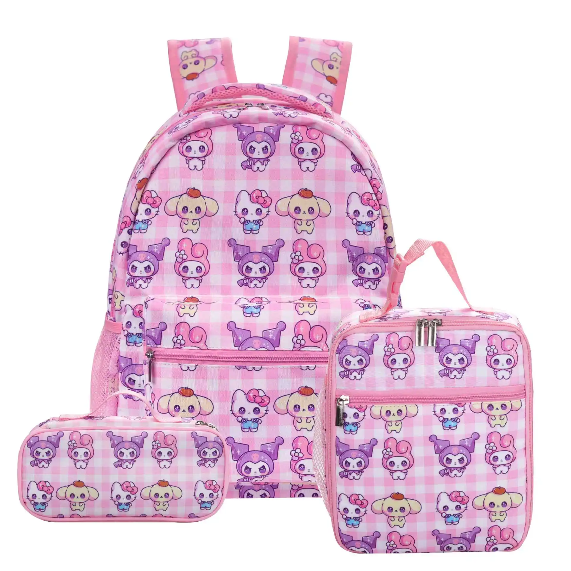 3Pcs/Set Kuromi Backpack Colorful Bag Boys Girls School bags Teenager Student with Lunch Bag Travel Mochilas