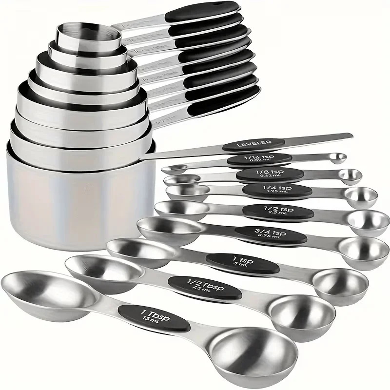 8pcs Measuring Spoon Set, Stainless Steel Magnetic Measuring Spoons, Double-Ended Spoons | Built-in Magnet for Easy Storage
