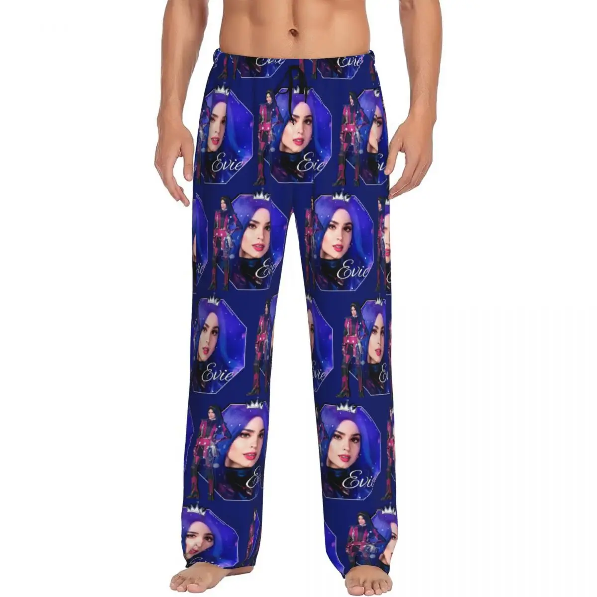 

Custom Descendants Pajama Pants Men Evie Blue Princess Star Lounge Sleep Stretch Sleepwear Bottoms with Pockets