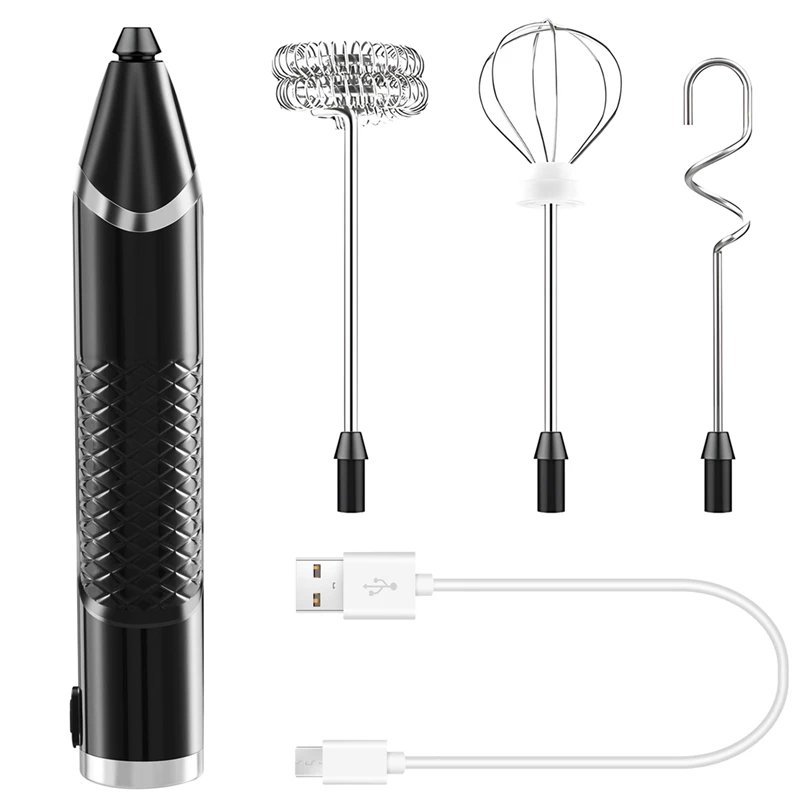 

Milk Frother, USB Rechargeable LCD Hand Mixer With 3 Stainless Steel Whisk, 3 Speeds Handheld Frother Whisk, Electric