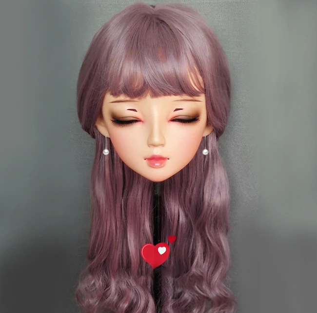 (Mian-0)Female Sweet Girl Resin Half Head Kigurumi BJD Eyes Crossdress Cosplay Japanese Anime Role Lolita Mask With Eyes And Wig