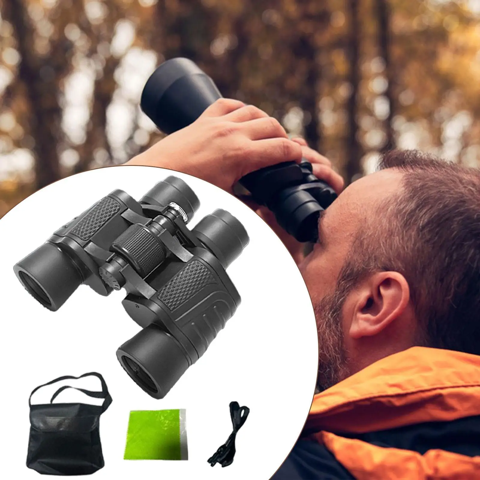 8x Mini Binoculars with Compass with Storage Bag Versatile Small Telescope Clear View for Camping Fishing Traveling Birthday