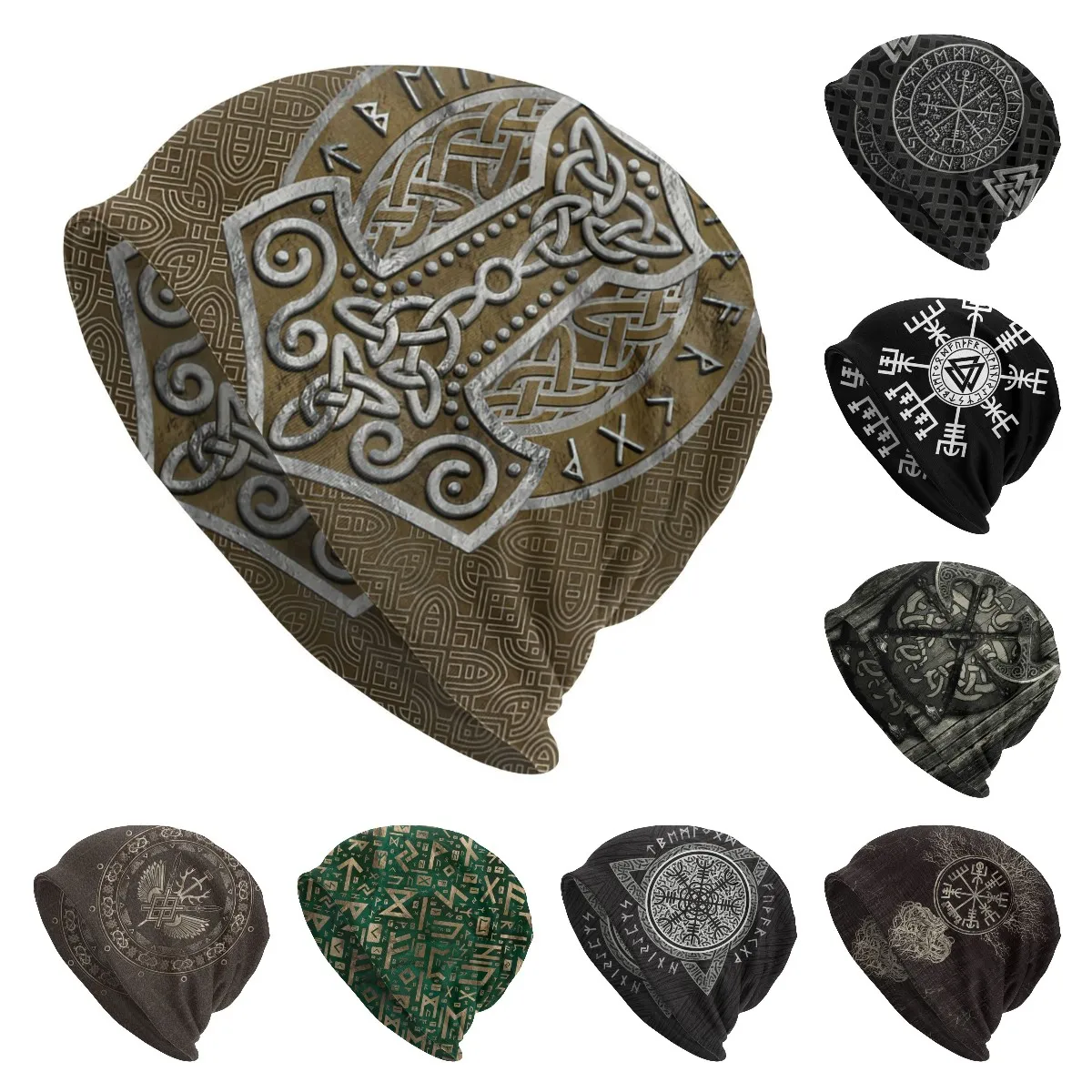 Vikings Ragnar Lothbrok Skullies Beanies Caps Mjolnir The Hammer Knit Hat Winter Warm Bonnet Hats Men Women's Street Ski Cap