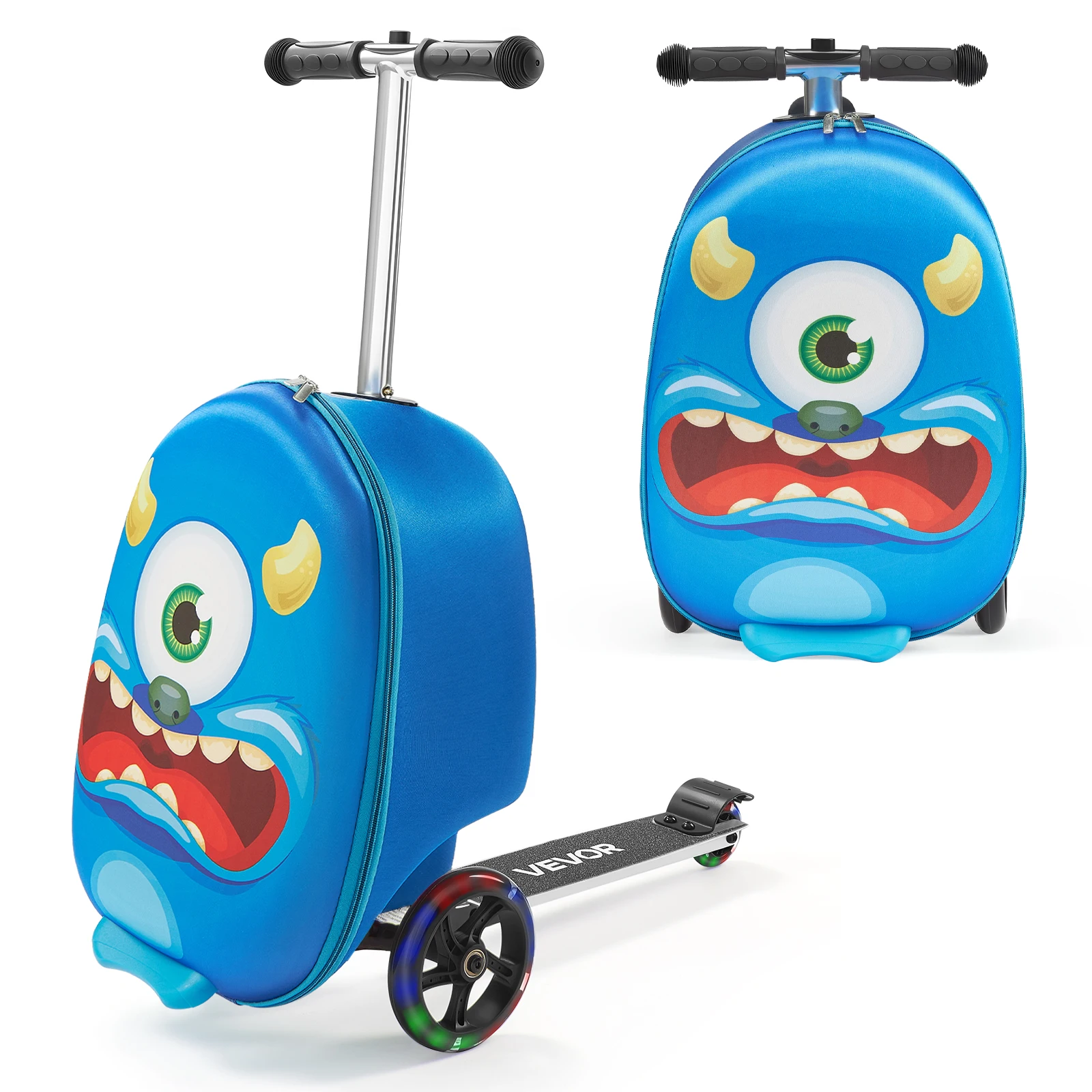 SucceBuy 20 pouces bagage à main 20L valise de scooter pour enfants avec roues Flash PU et poignée réglable bagage pliable pour enfants
