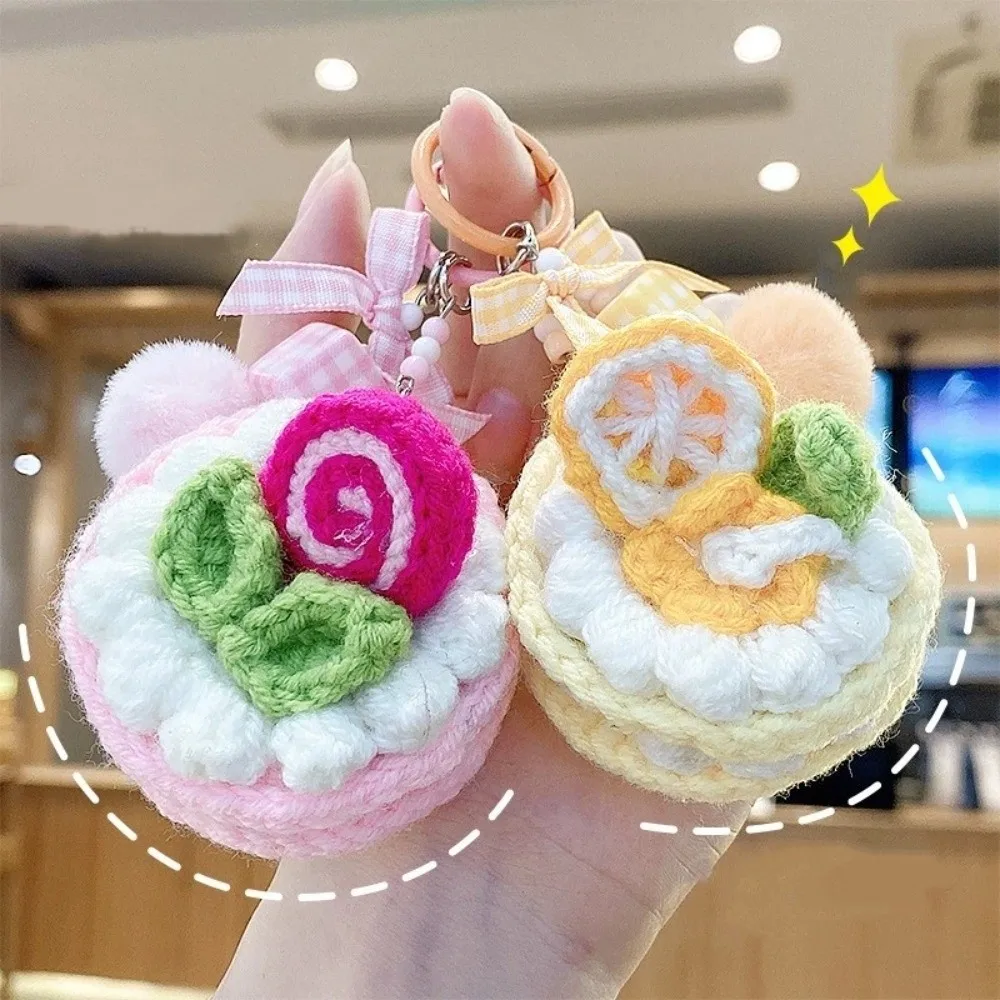 Realistic Crochet Fruit Cake Keychain Kawaii Cartoon Mini Bag Charm Multi-color Handmade Amigurumi Keychain Birthday Gift