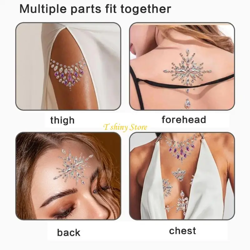 N58f ملصقات الصدر الكريستالي للسيدات من أحجار الراين الحجرية أحجار صدر جسم الثدي لفساتين السهرة وملابس السباحة