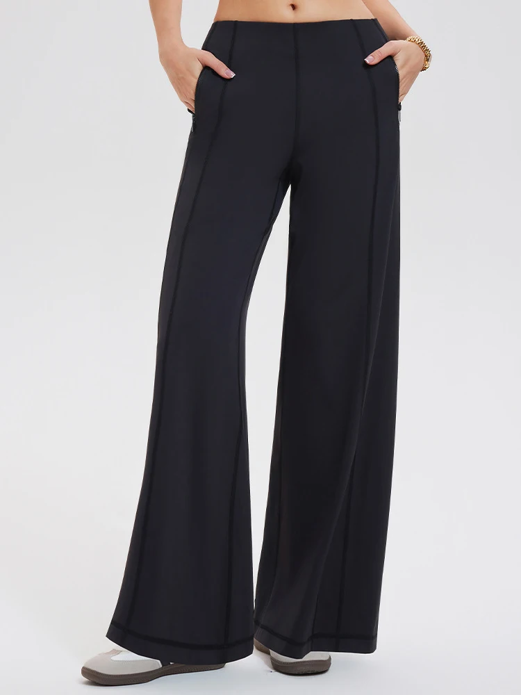 VITALINOVO Wide Leg Yoga Pants for Women High Waist Lounge Pants with Pockets Stretch Casual Soft Loose Straight Leg Bottoms Gym