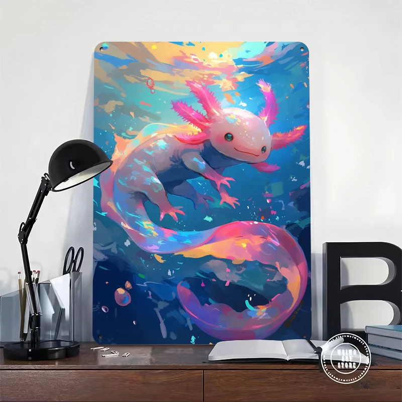 Cute Axolotl Underwater - Pink Axolotl Printed Poster Customized Wall Art Retro Vintage Metal Tin Signs for Room Decoration Man