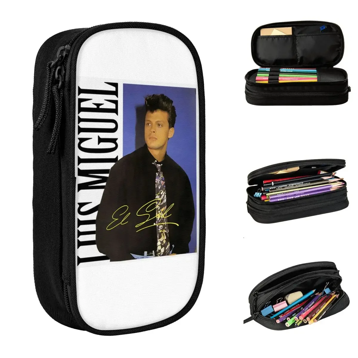 Large Pencil Case Luis Miguel Tour 2024 Office Accessories Mucisian Concert Double Layer Pencil Case Stationery Girl Makeup Bags