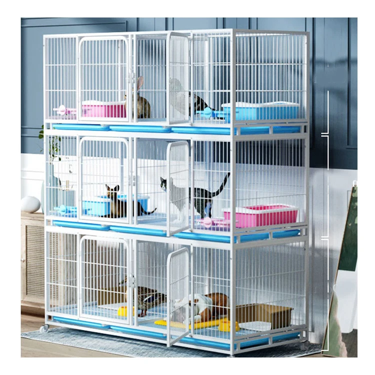 Three Story Six Door Dog Cage Dog Crate Double-layer Pet Shop Cattery Stainless Steel  Dog Playpen Breeding Pigoen