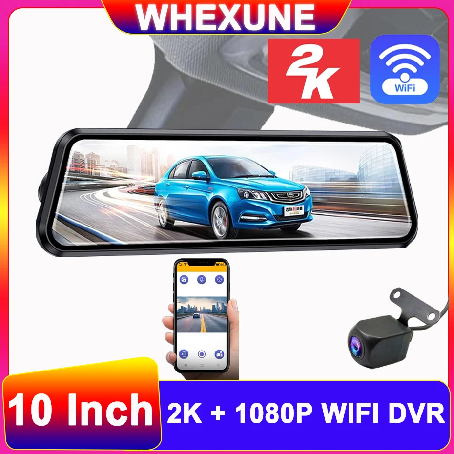 

WHEXUNE Car DVR WIFI 2K Rear View Mirror Video Recorder 3 IN 1 FHD Video 10 Inch Dash Cam Sony Lens with Rearview Camera Mirror