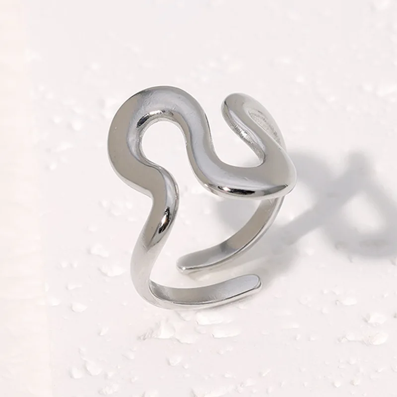 Modischer, wasserdichter, offener Ring aus Edelstahl, Persönlichkeitsanhänger, PVD-Echtgold, 18 Karat vergoldet, trendiger Schmuck für Frauen