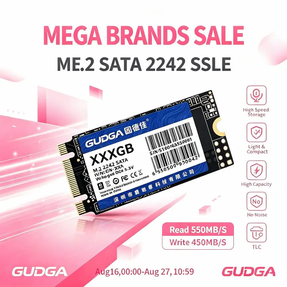 GUDGA M2 SATA 2242 SSD SATA3 128GB 256GB 512GB NGFF Internal Solid State Hard Drives TLC for Laptop Destop Thinkpad