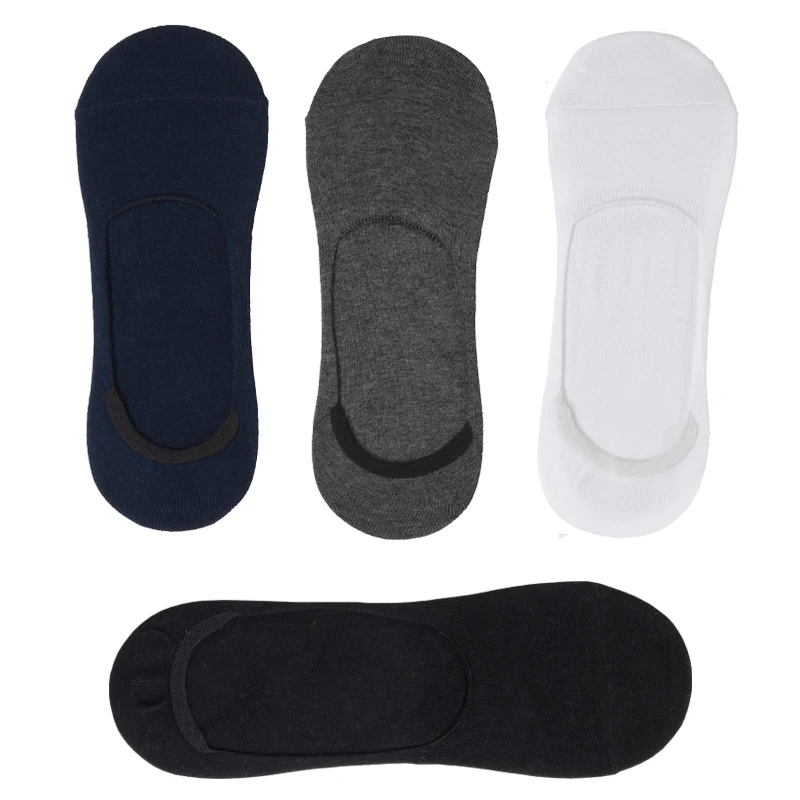 High Quality 5Pairs Men\'s Socks Summer Cotton Breathable Boat Sock Solid Color invisible silicone Non-slip New Plus Size EU38-48