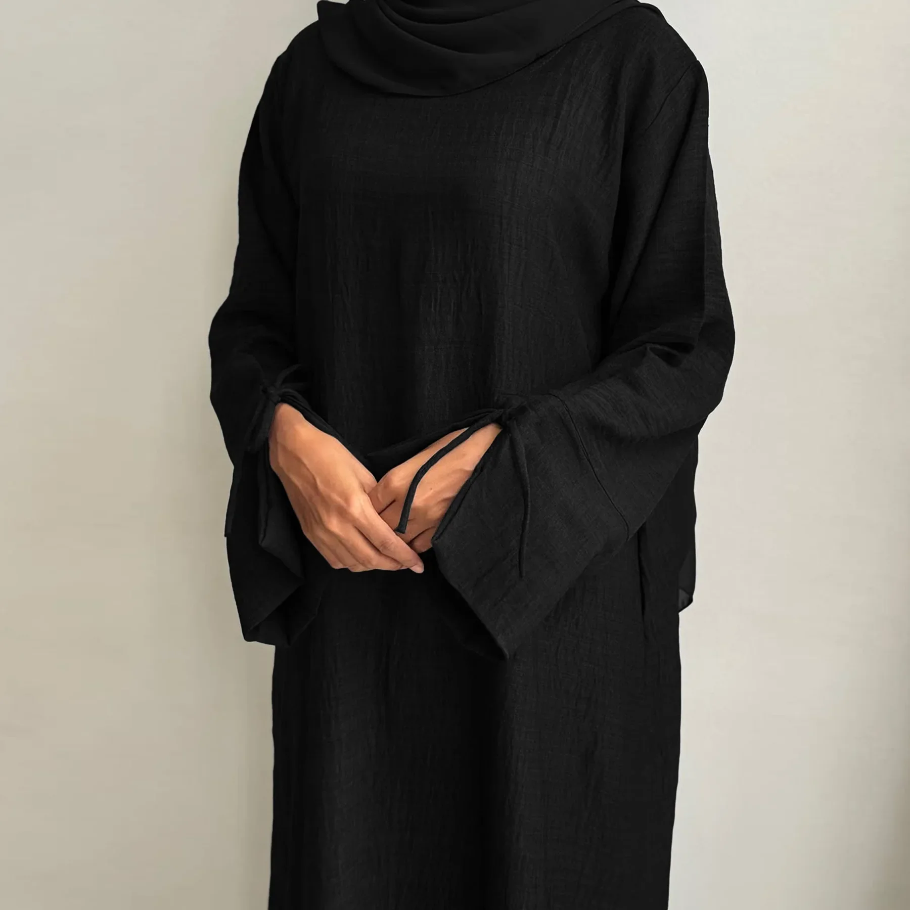 Losse Gesloten Abaya Jurk voor Vrouwen Trui Moslim Jurk Spleet Manchetten Casual Hijabi Uitloper Dubai Islamitische Kleding Ramadan Kaftan