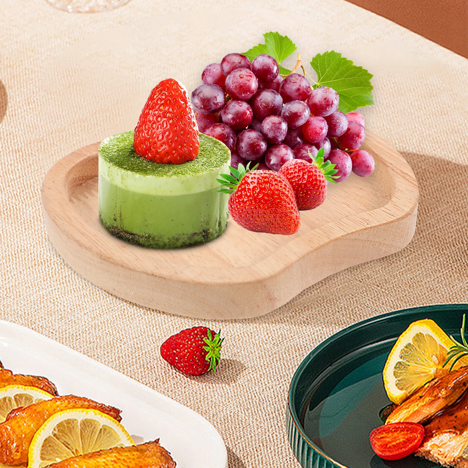 

Wooden Apple Shaped Fruit Tray Decorative Snack Plate Multipurpose Serving Tray for Home Kitchen Dining Table Food Plate