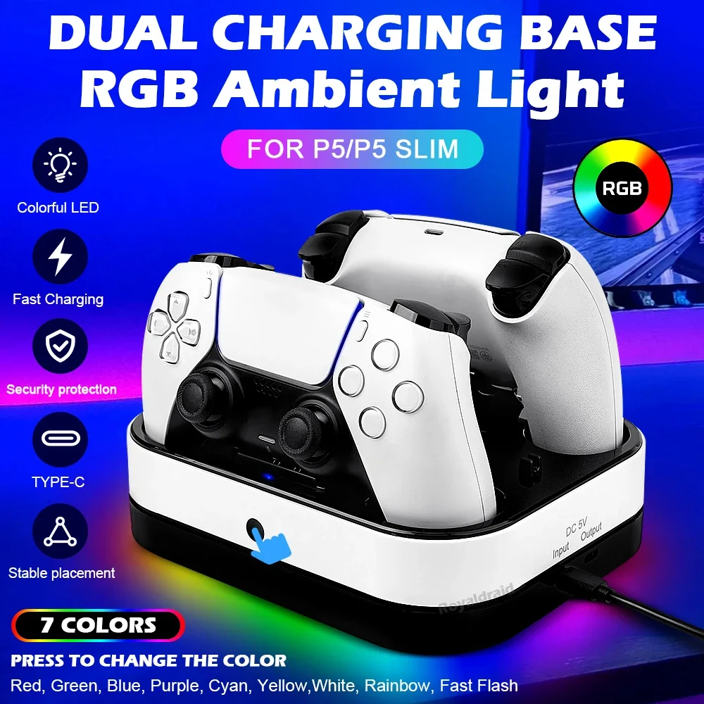 For PS5 Controller Dual Charging Base RGB Fast Charging Station For PS5 Dual Wireless Gamepad Handle Charger Stand