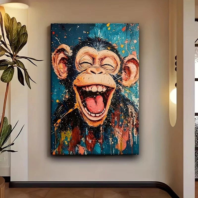 Abstract Happy Monkey Poster and Prints Graffiti Art Animal Monkey Canvas Painting Wall Art Picture for Living Room Home Decor