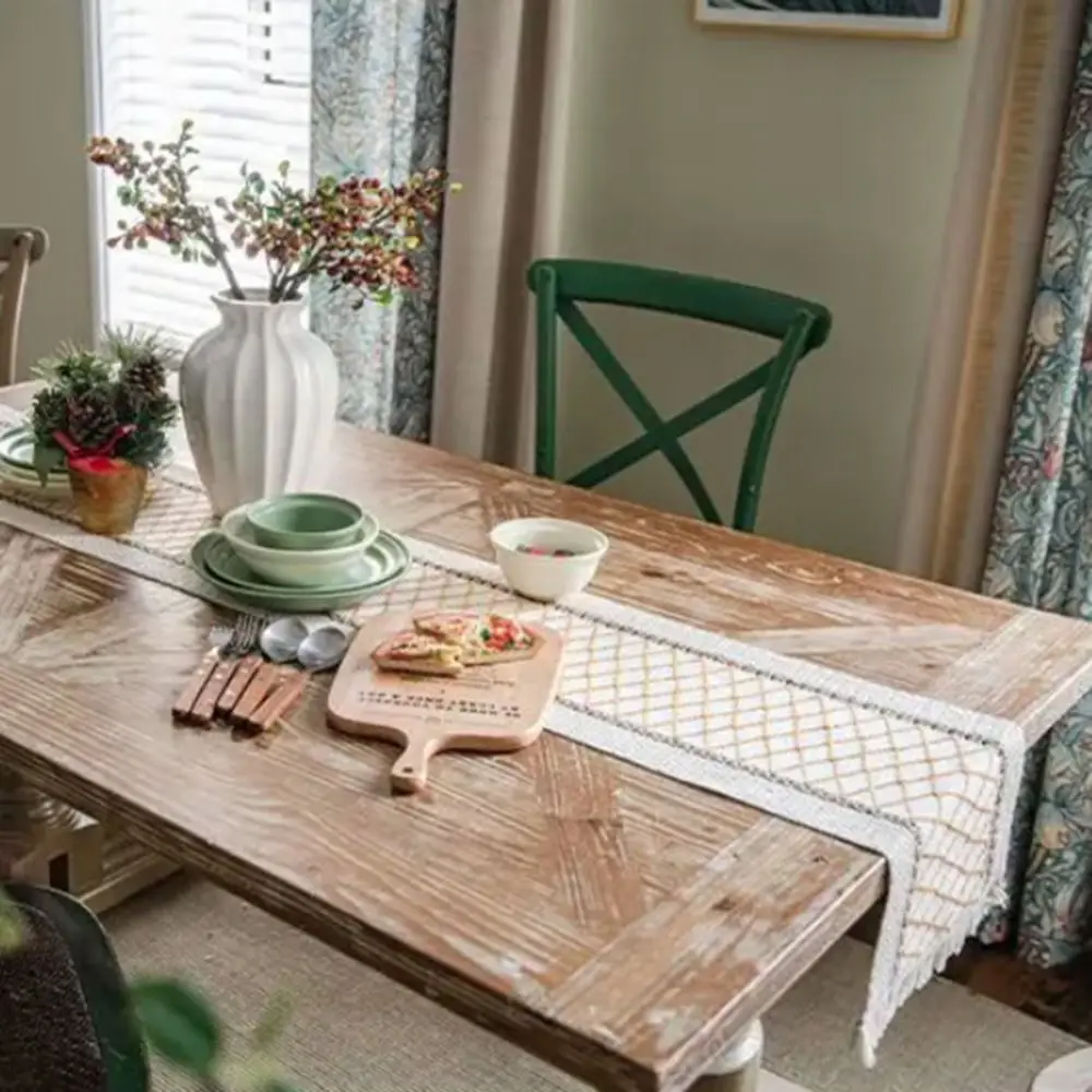 الشمال نمط البوهيمي الجدول عداء القطن والكتان الماس نمط غطاء الطاولة مع شرابة ريفي عيد الميلاد مفرش طاولة #4