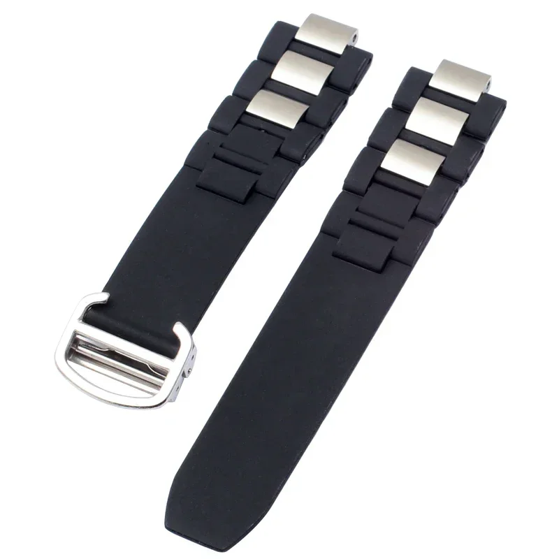 Raised Mouth Silicone Strap for Cartier 21th Century Folding Buckle Black White Rubber Watchband Accessories 20 * 10mm