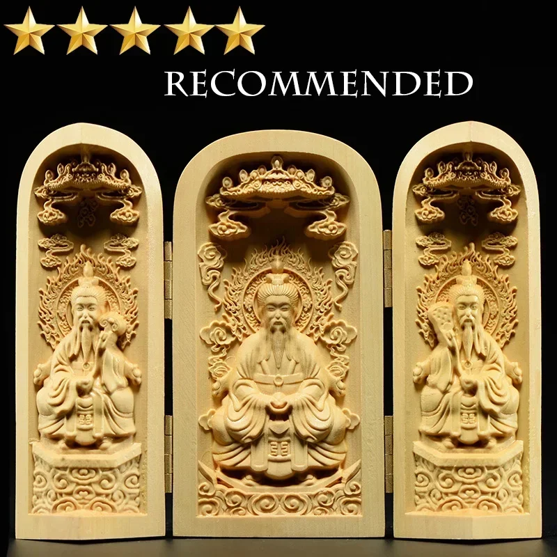 

Solid Wood Carving Three Open Buddha Decorative Statue Modern Art Sculpture Collapsible Home Living Room Bedroom Decoration