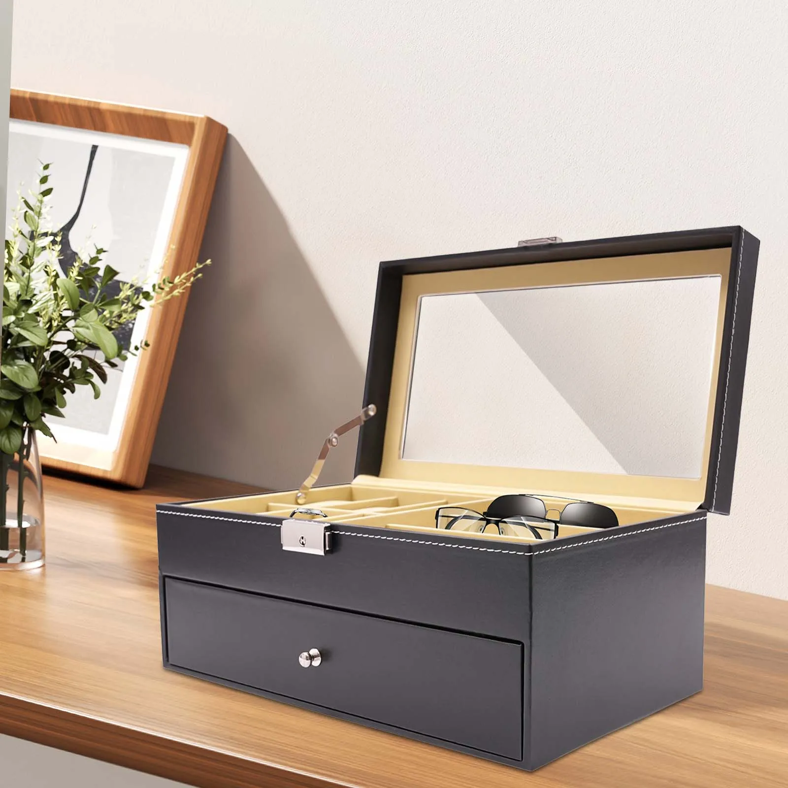 

[Коробка для часов 4+6] Коричневая кожаная коробка для часов 4+6 — стандарт ЕС с 6 жесткими подушками — безопасное хранилище, гибкая посадка