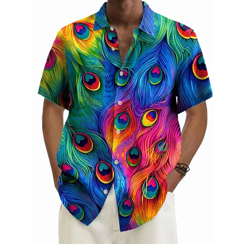 

Men Summer Leisure Funny 3D Print Shirts Lapel Button Short Sleeve Street Y2k Hawaiian Shirts Cute Flamingo Cat Duck Graphic Top
