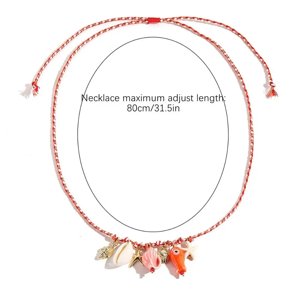 الهدايا الدوبامين المحيط نمط شل قلادة قابل للتعديل البوهيمي السيراميك الأسماك قلادة القلائد نسج الملونة حبل السيراميك قلادة