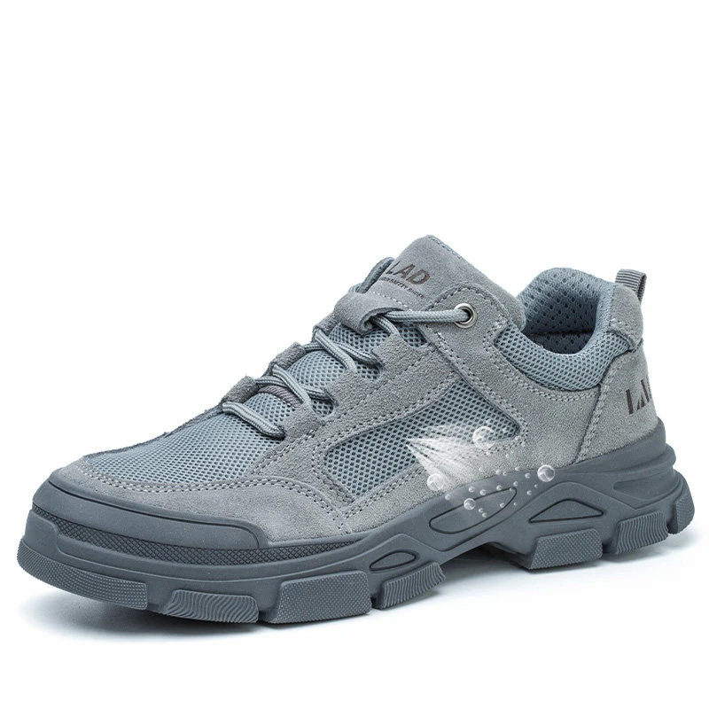 

men fashion breathable steel toe caps working safety shoes worker security boots suede leather welding sneakers summer footwear