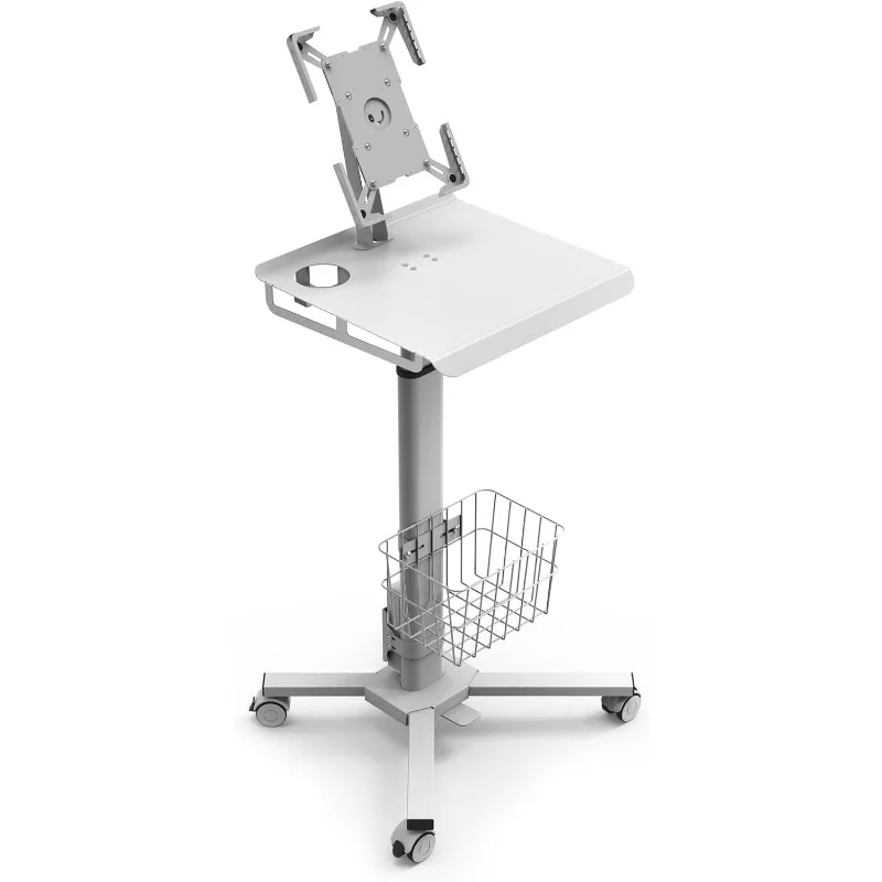 Adjustable Rolling Medical Cart: Pneumatic Mobile Workstation with iPad Enclosure for 9.7-13