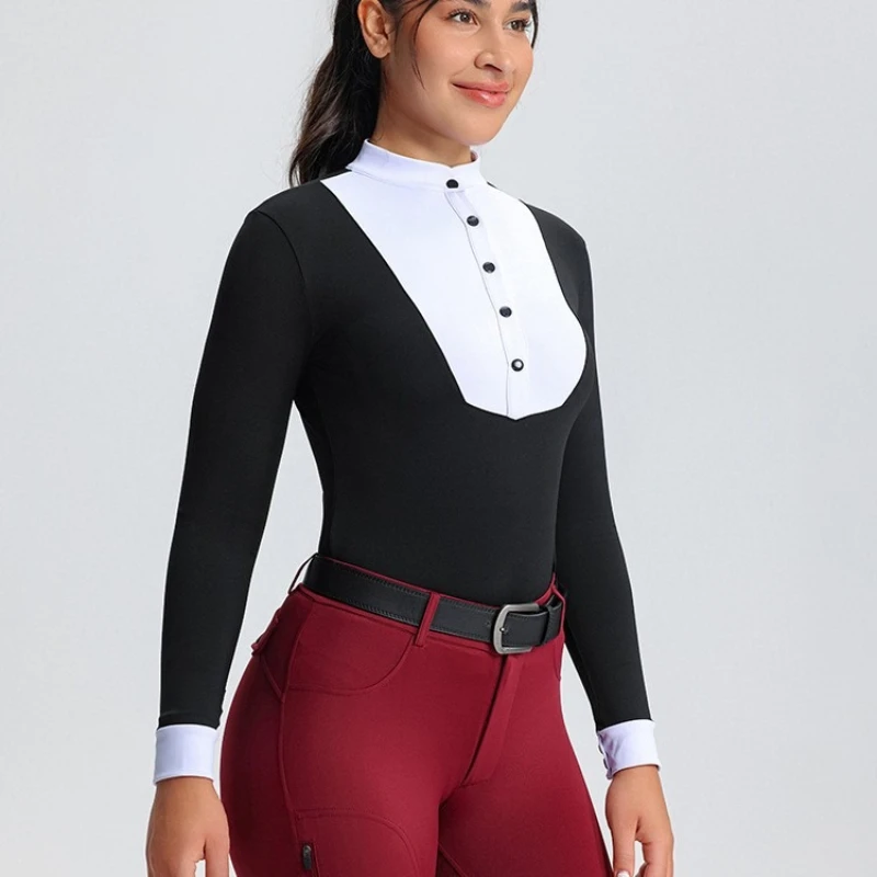 Autumn Women Long-sleeved Horse Riding T-shirts Professional Breathable Quick-dry Durable Non-slip Equestrian Slim Training Tops