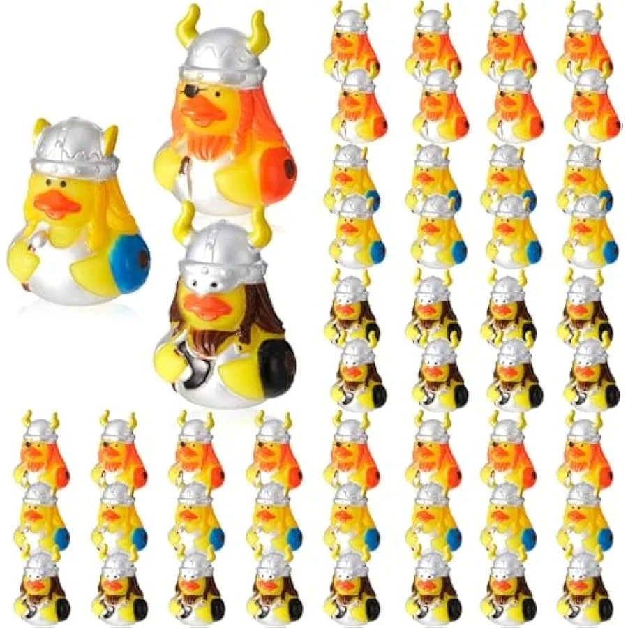 DEEKIN 50 Pcs Assorted Rubber Ducks Viking Rubber Ducks 2 Inch Rubber Duckies for Medieval Themed Party Supplies Baby Bath Toys