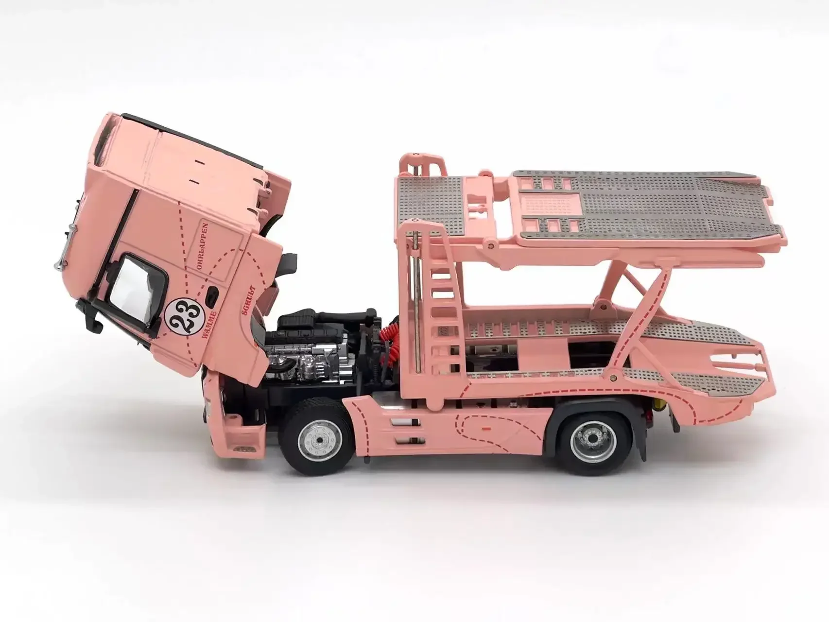 Unique Model 1:64 Actros double decker car trailer Pinkpig /Spoon Diecast Model Car