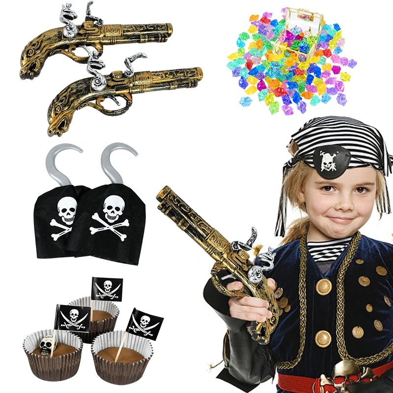 

Pirate Theme Toy Pirate Patch with Skull Dress Up Prop Captain Telescope Compass Treasure Party Supply Gift Halloween Decoration