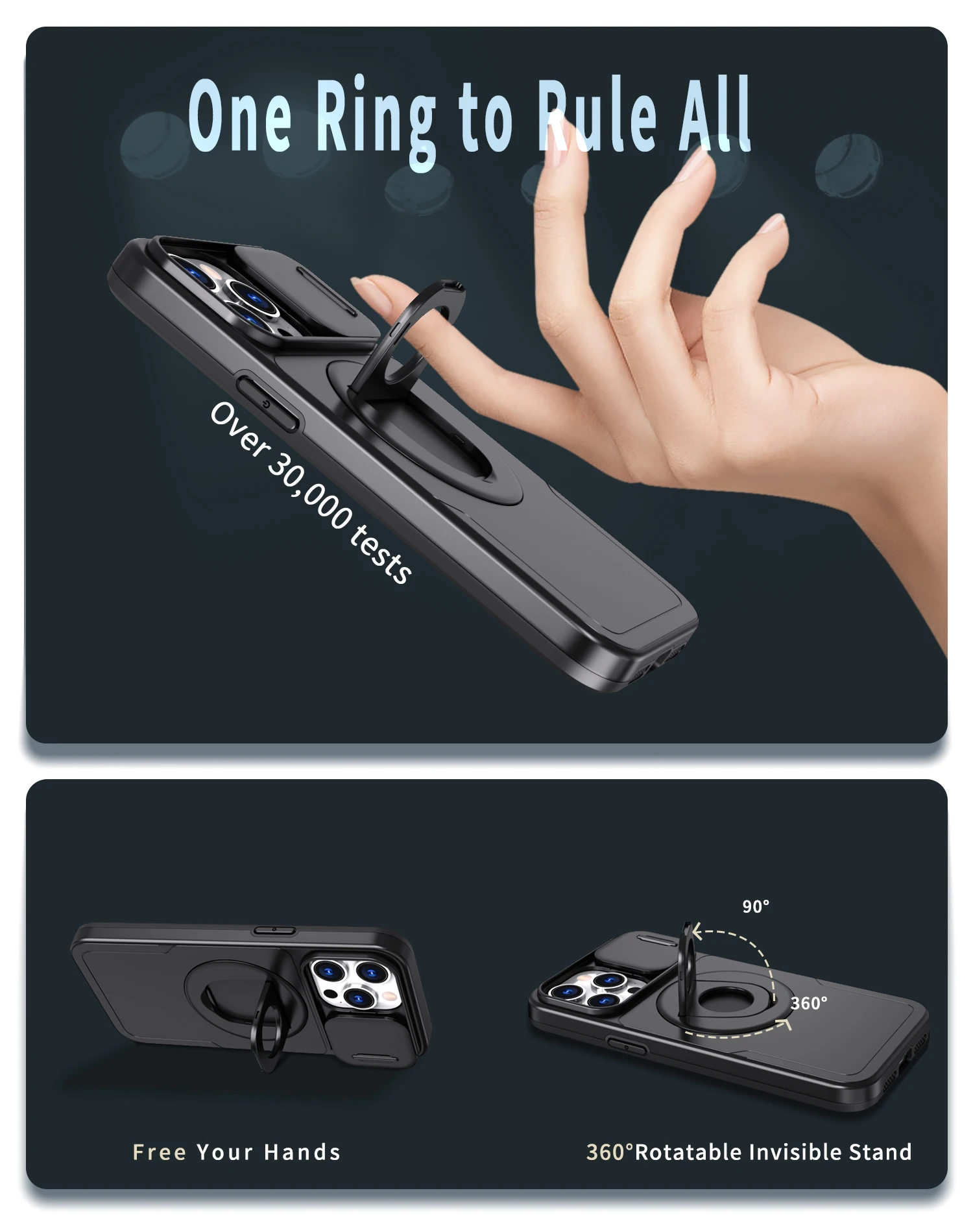 HARUINO Magnetic Case for iPhone 12 Pro Max – Wireless Charger Compatible, Rotatable Stand, Built-in Lens Cover for Woman Man