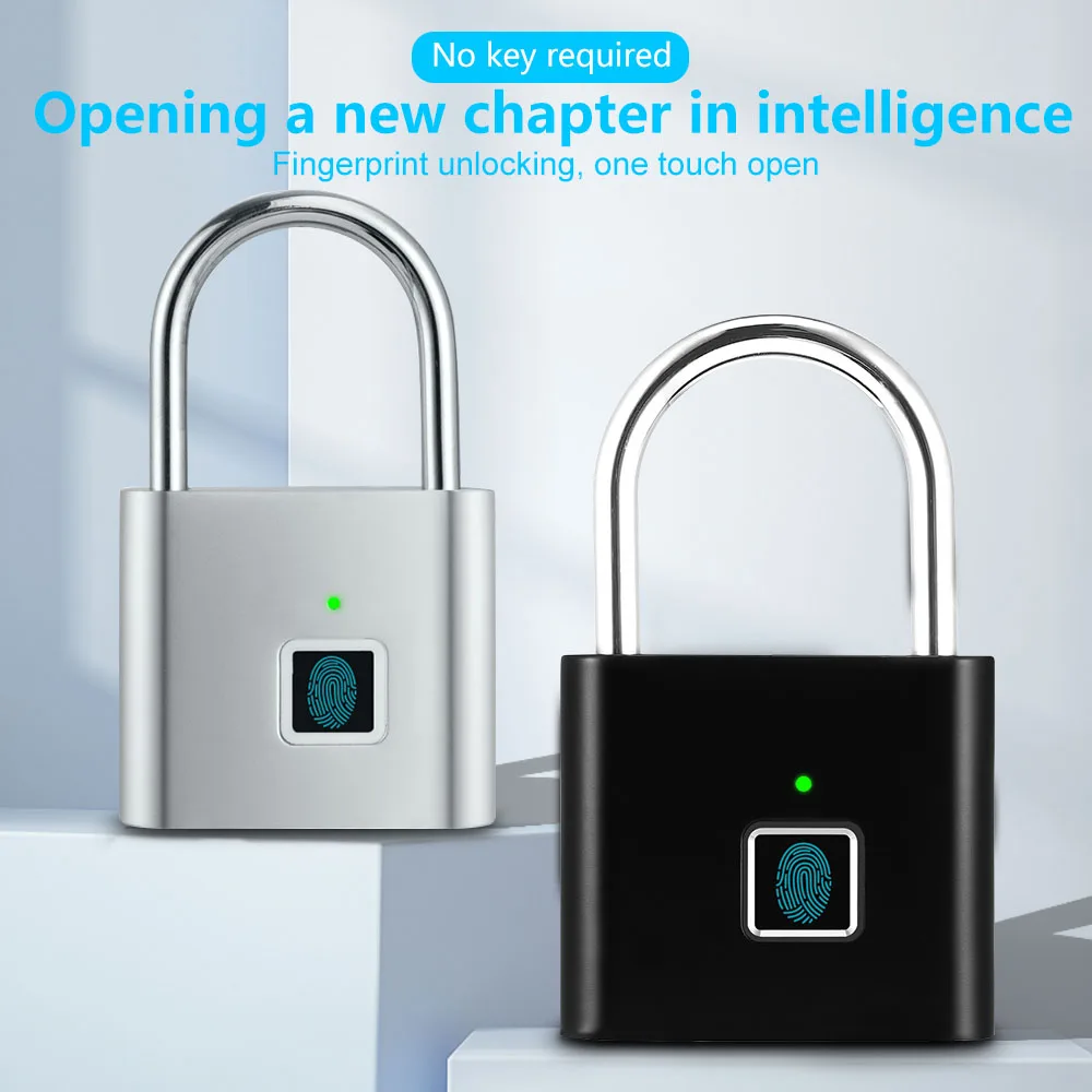 Smart Electronic Fingerprint Padlock Waterproof Metal Zn Alloy Biometric Recognition Charge Finger Print Door Lock Keyless Entry