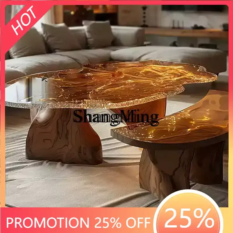 

CL luxury transparent resin coffee table living room home modern simple irregular glacier crack small coffee table