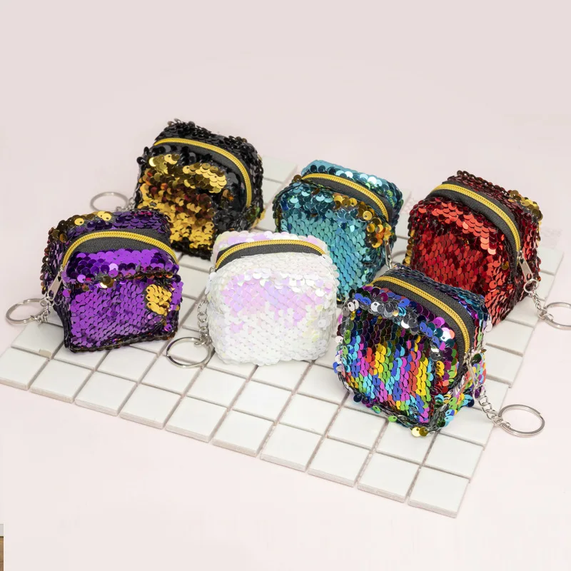 Lovely Reflective Sequined Coin Wallet Zipper Bag Zipper Mini Case Pouch Card Holder Fashion Key Chain Purse Kids Gifts Monedero