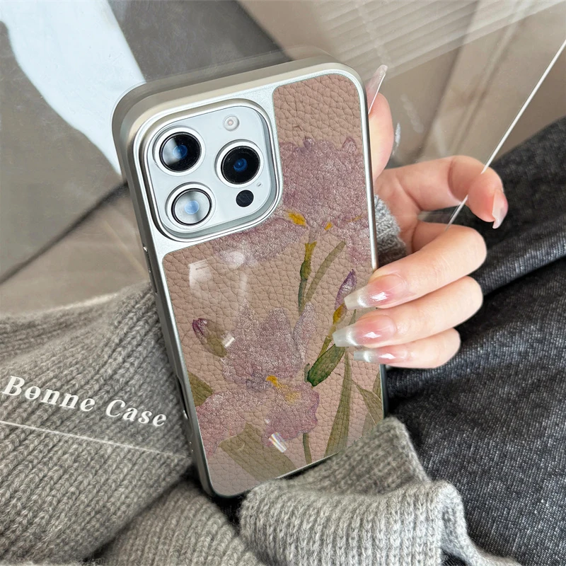 حافظة هاتف نبيلة وأنيقة من جلد الزنبق الأرجواني لهاتف iPhone11/12/13/14/15/16/17 Pro Max AIR PLUS