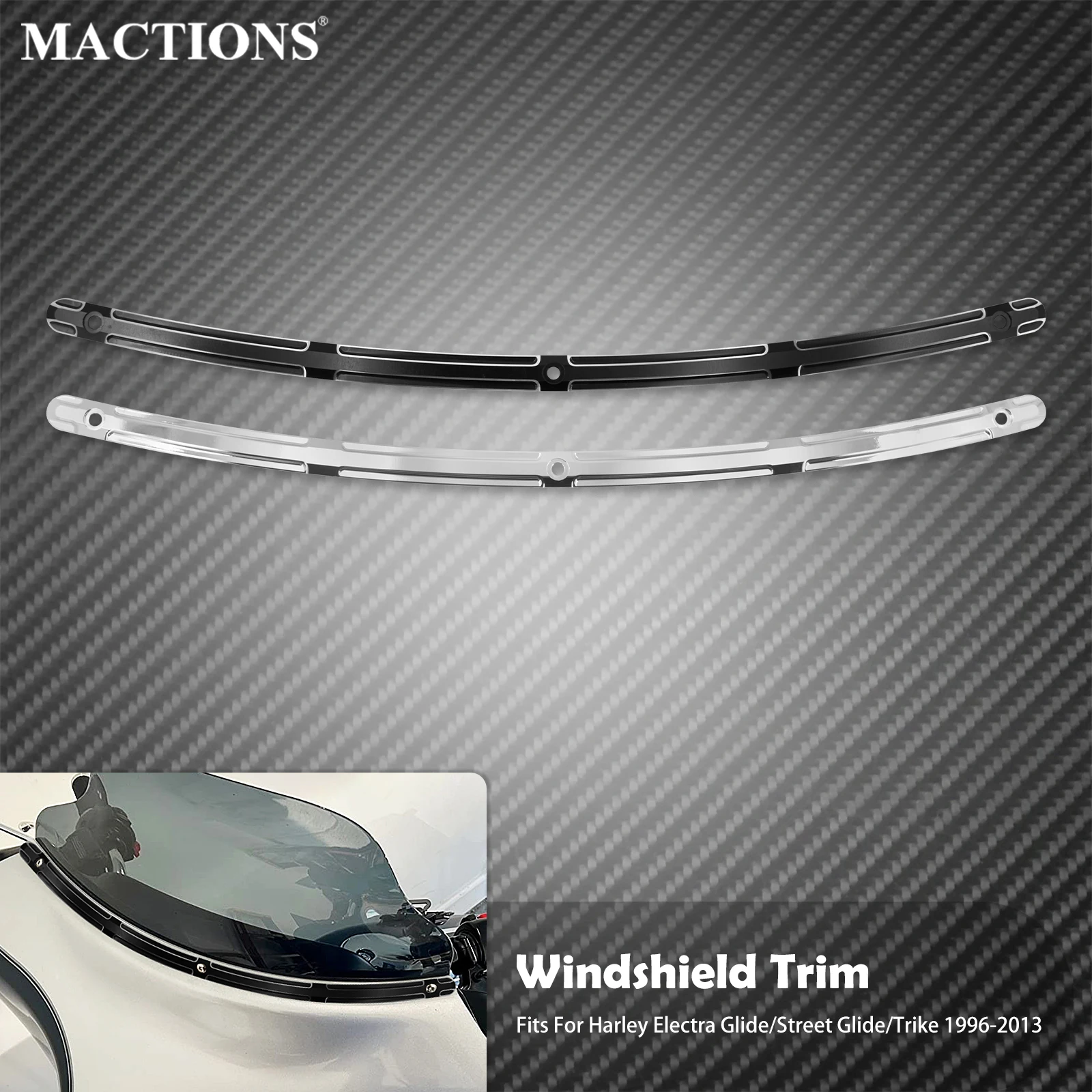 

Windshield Trim Motorcycle Black/Chrome Windscreen Accessories For Harley Touring Electra Glide FLHT Street Glide FLHX CVO 96-13