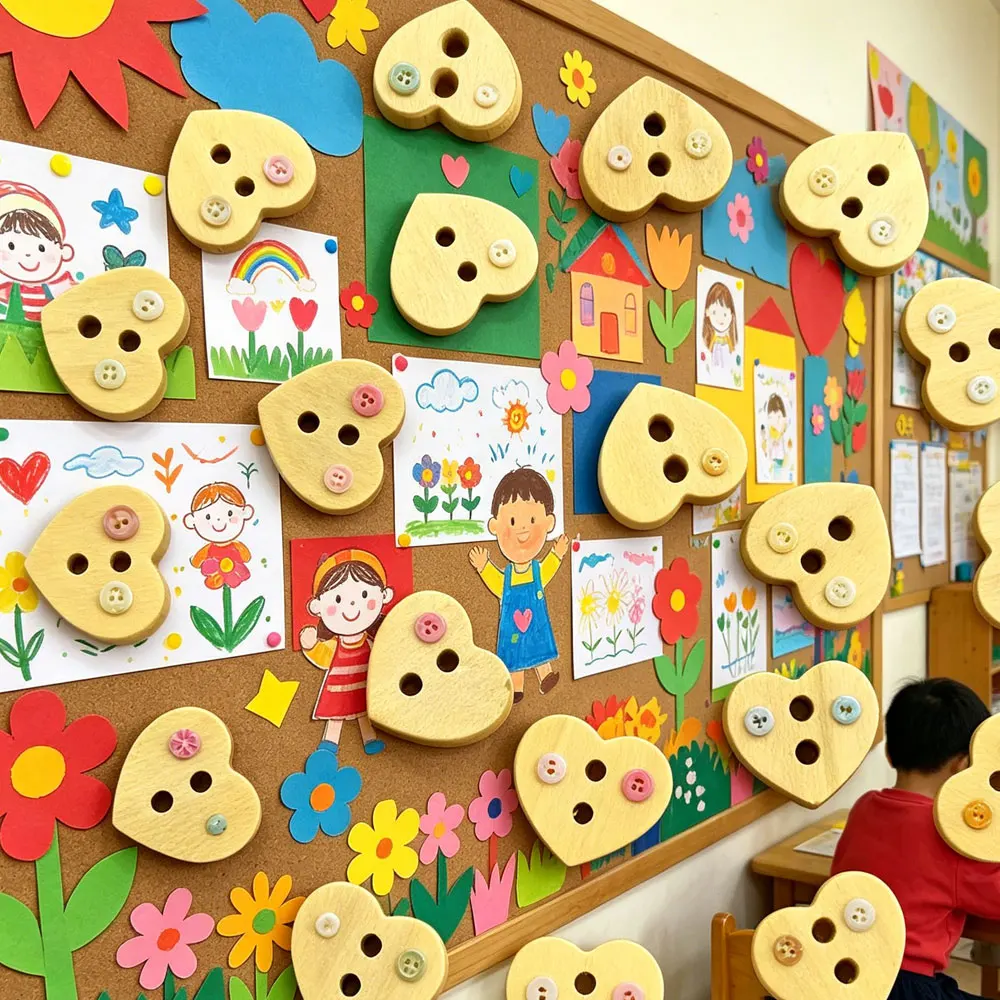 50PCS Wooden Heart-Shaped Buttons , 2-Hole Wooden Buttons for DIY Crafts, Sewing, Knitwear, Scarves, Hats & Art Projects