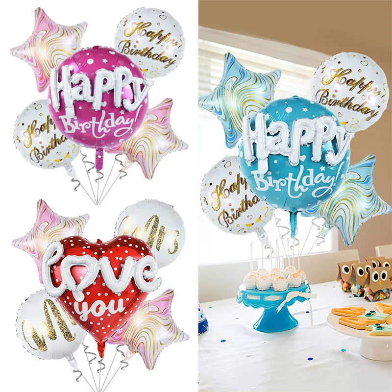 

3d Happy Birthday Foil Balloons Set Star Heart-shaped Balloon Birthday Party Valentine's Day Decorations Supplies Baby Shower