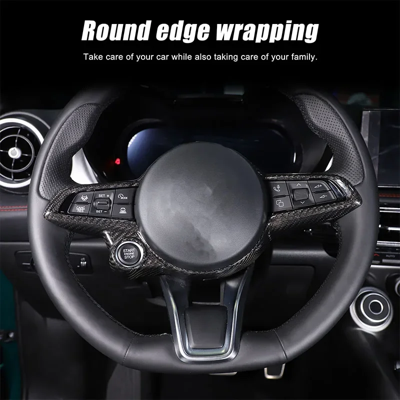 

For Alfa Romeo Giulia Stelvio 2020-22 Real Carbon Fiber Car Steering Wheel Button Frame Cover Trim Stickers Interior Accessories