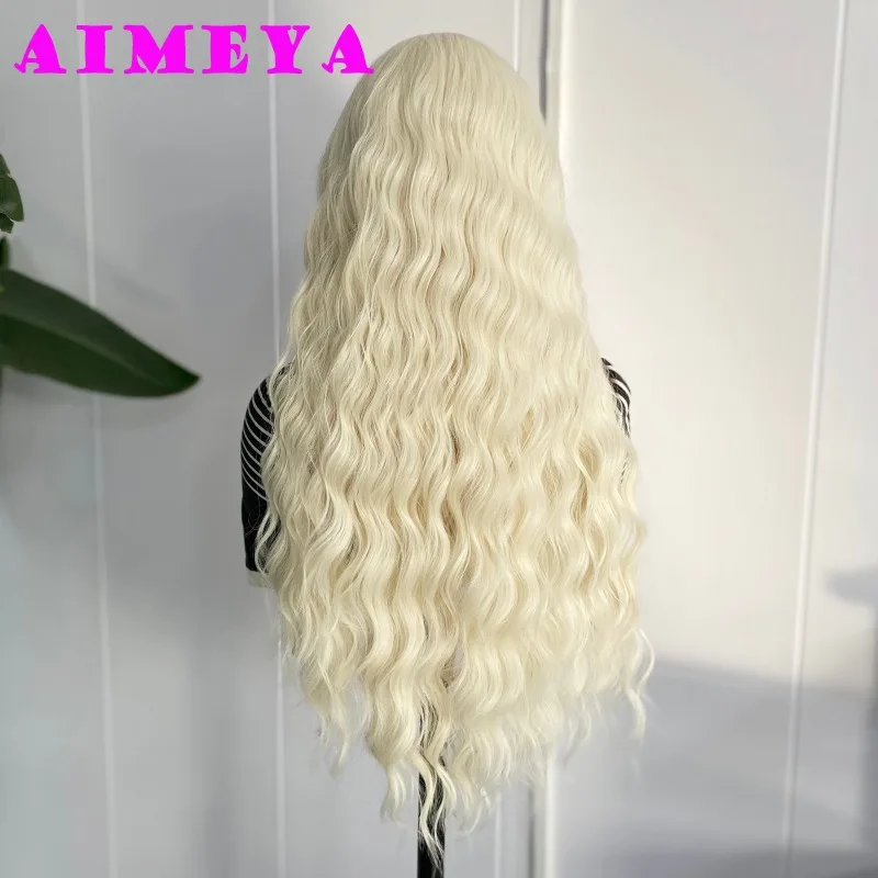 AIMEYA Platinum Blonde Long Wave Wig Lace Front Synthetic Wigs for Women Natural Hairline Daily Use Wig Heat Resistant Fiber