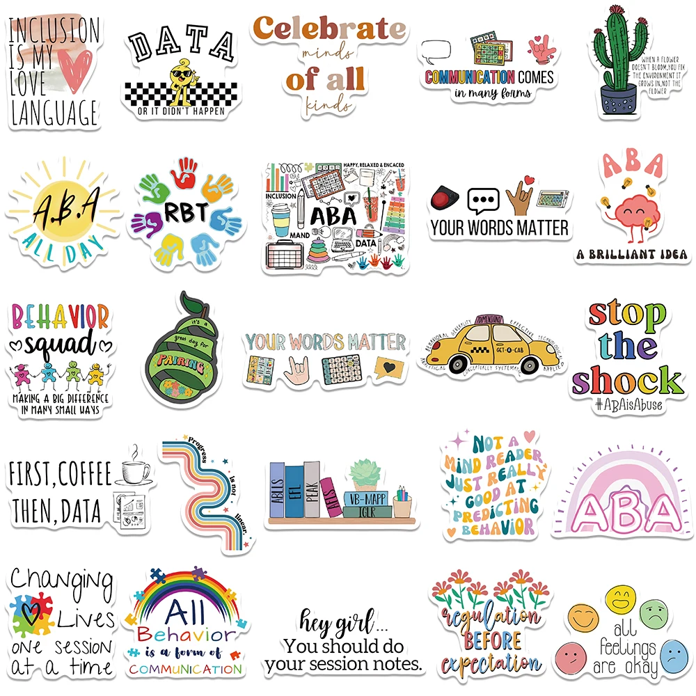 50pcs ABA Colourful Good Day Stickers Aesthetic Graffiti Decals For Laptop Luggage Scrapbook Skateboard Guitar Phone Stickers