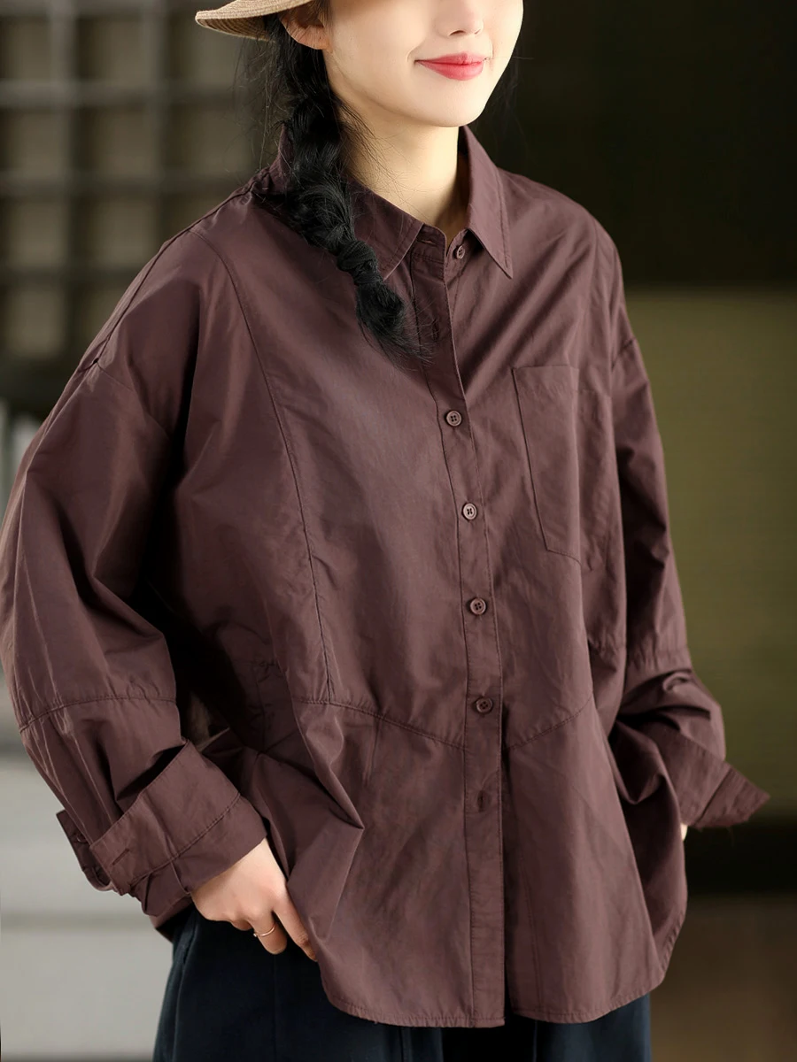 

Ретро-рубашка из 100% хлопка, повседневная, весенняя коллекция, женская, с длинным рукавом, в стиле пэчворк, дышащая, комфортная, свободного кроя, на пуговицах