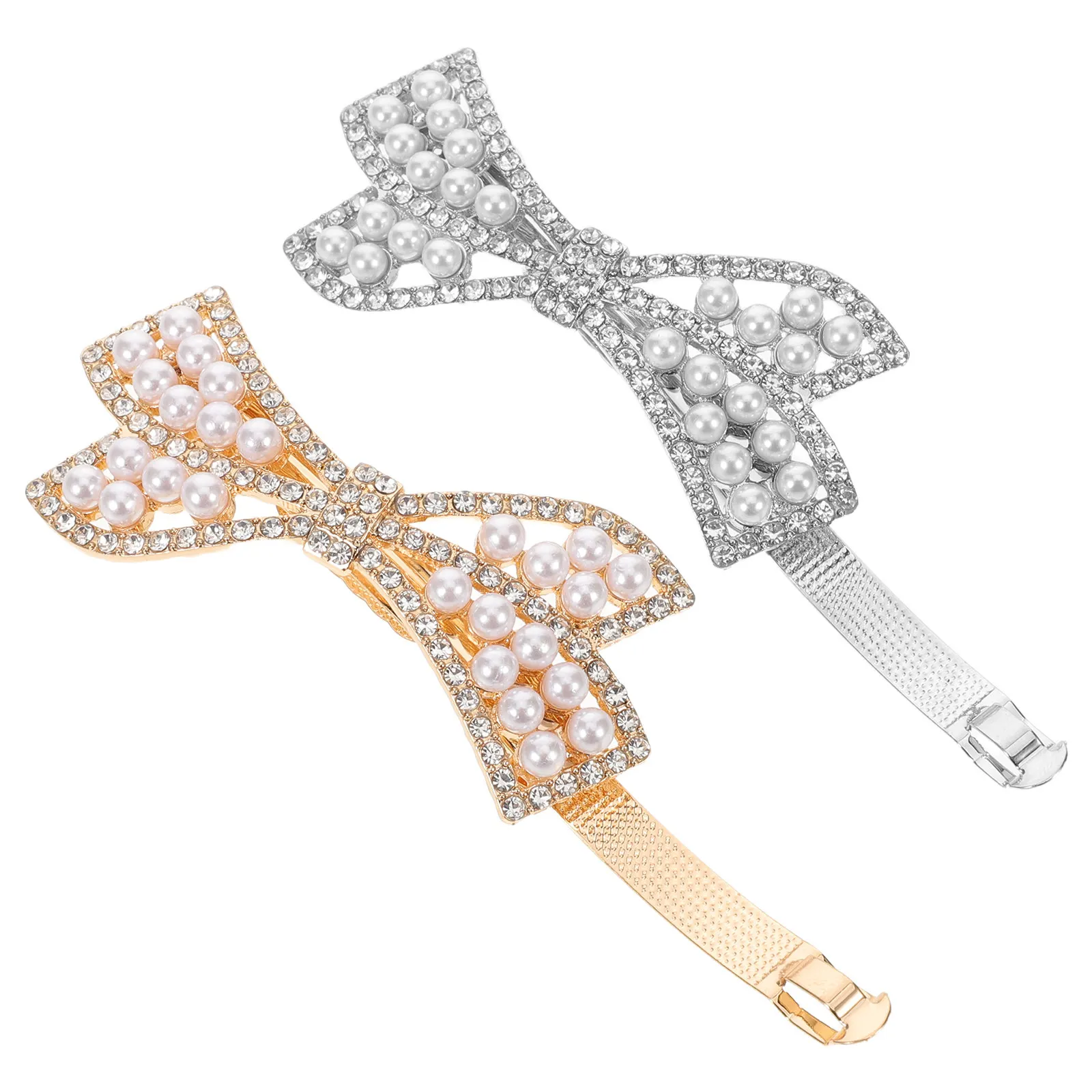 

2Pcs Rhinestone Hair Clips Retro Stylish Minimalist Spring Barrette with Simulation Pearl Bridal Wedding Party Hair Accessories