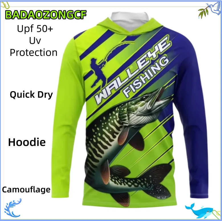 Fishing Shirt Hoodie Men's Long Sleeve Performance Shirt Upf 50+ Uv Protection Quick Dry Top Outdoor 3D Camouflage Fishing Shirt