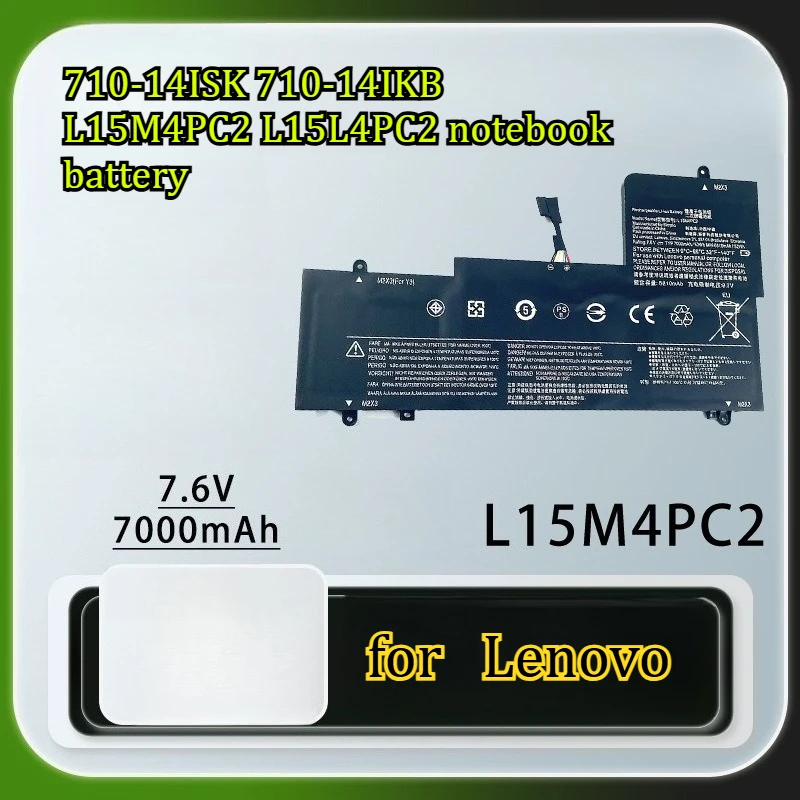 7.6v 7000mAh Suitable for Lenovo YOGA 710-14ISK 710-14IKB L15M4PC2 L15L4PC2 Large Capacity Long Endurance Laptop Battery