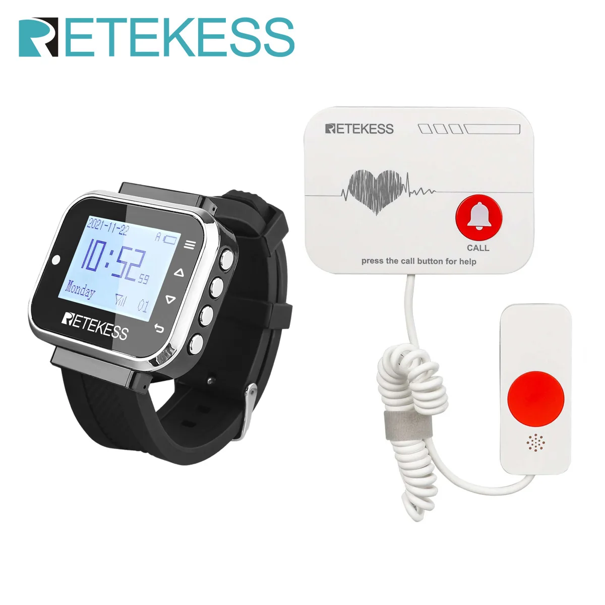 Retekess Wireless Caregiver Alert System Watch Pager Receiver Handle Call Button For Elderly Nursing Home Hosptial Disabled